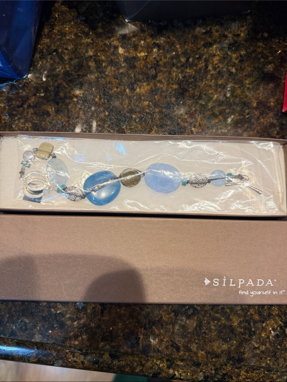 Silpada Blue and Silver Glass Disc Bracelet
